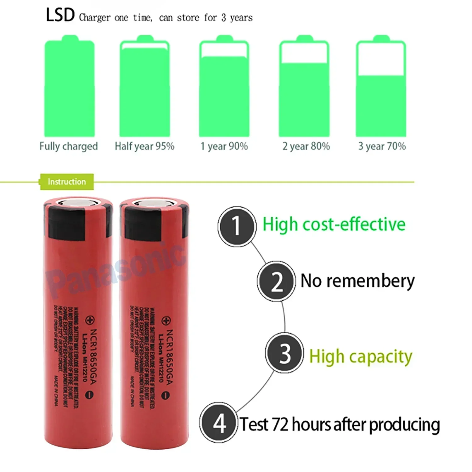 18650 NCR 18650 GA 3.7V 3500mAh Rechargeable Li-ion Battery 30A Discharge, for Toys Tools Flashlight Battery