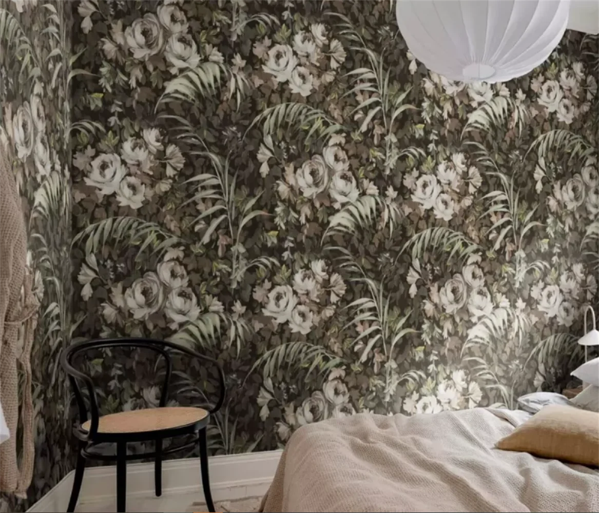 Nordic style modern hand-painted plants leaves flowers simple and luxurious background wallpaper custom mural