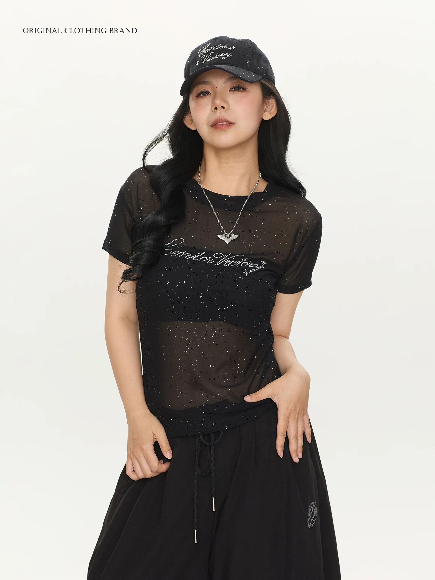 CV Dance Trendy Brand Sexy Mesh Top Women's Fashionable Short Sleeve Dance Half Sleeve Jazz Breathable round Neck T-shirt