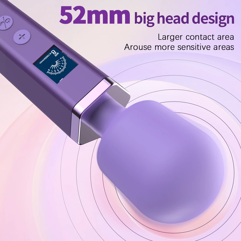 Handheld Personal Wand Vibrator 8 Powerful Vibration Patterns 8 Speeds G Spot Massager LED Screen Body Stimulator Adult Sex Toys