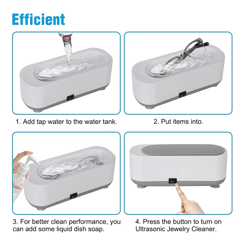 Detergente per gioielli ad ultrasuoni per tutti i gioielli, macchina ad ultrasuoni portatile e a basso rumore da 45KHz per gioielli, anelli, orecchini