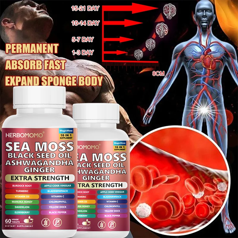 Nature Muscle Recovery and Endurance Supplement for Men and Women, Sea Moss Black Seed Oil Ashwagandha Supplement, Increase vita