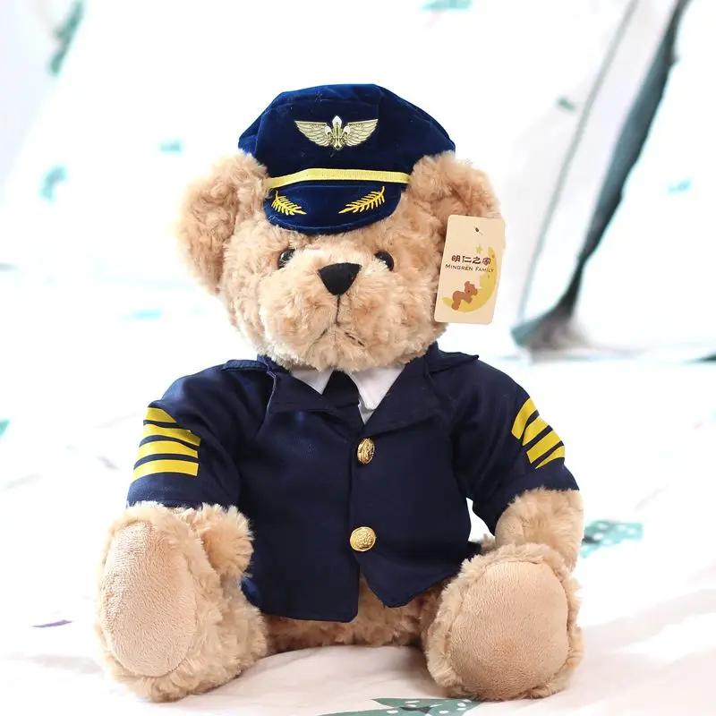 Pilot Bear Airplane Captain Uniform Teddy Bears Cute Animal Soft Stuffed Doll Plush Toy Girl Boy Birthday Christmas Gift 1pc