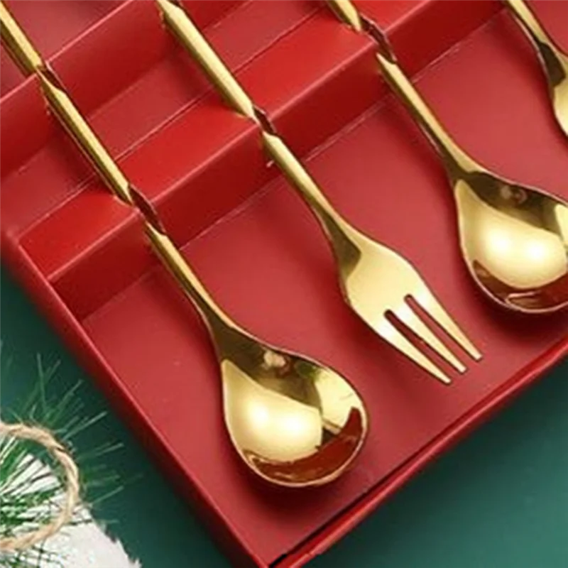 A19F-Christmas Set Gift Tableware Spoon & Fork Set Dessert Spoon Fruit Fork Coffee Spoon Tableware Set