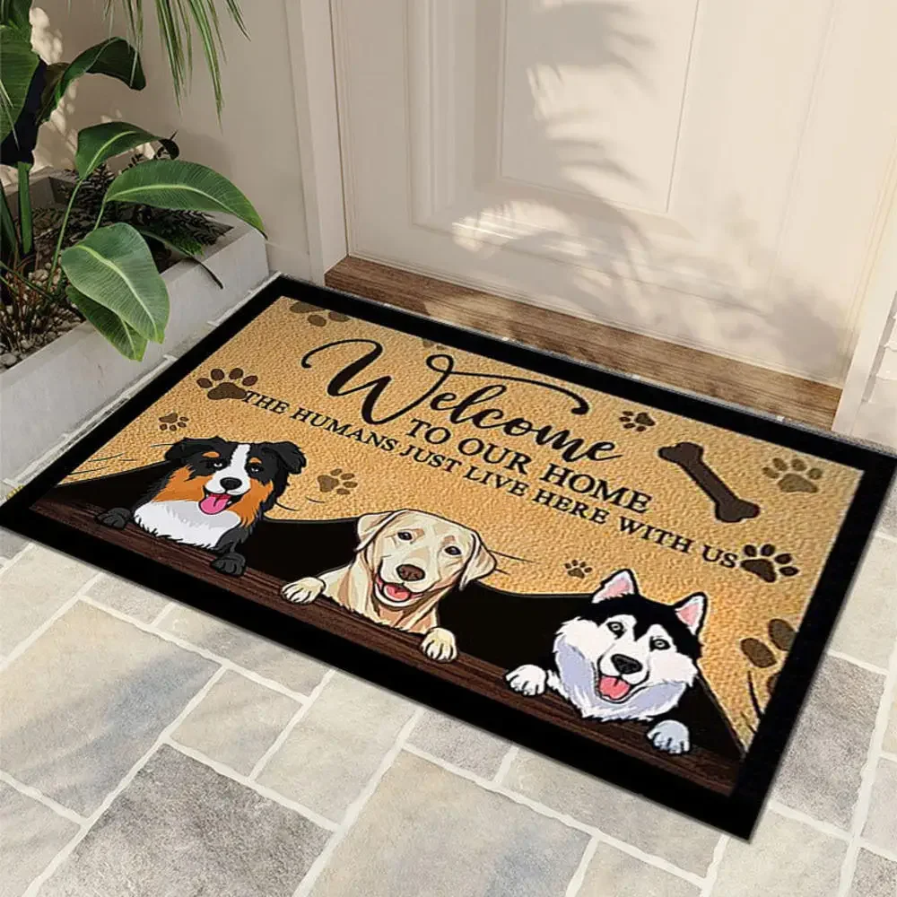 Cute Dog Pattern Door Mat Pet Welcome Rug with Funny Quotes, Non Slip Floor Protector for Home Entrance and Porch