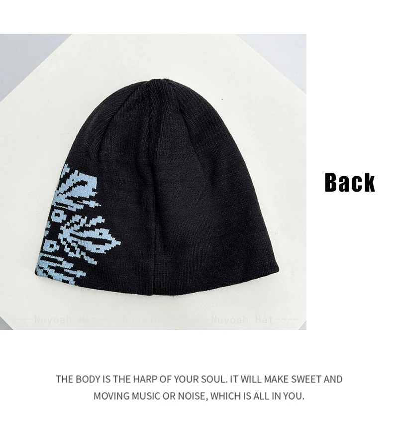 Neue Herren- und Damenmützen im koreanischen Jacquard-Schneeflocken-Design mit Buchstaben, warme, farblich abgesetzte, vielseitige, individuelle Beanies, Retro-Mode für Outdoor-Aktivitäten. – Detail 9