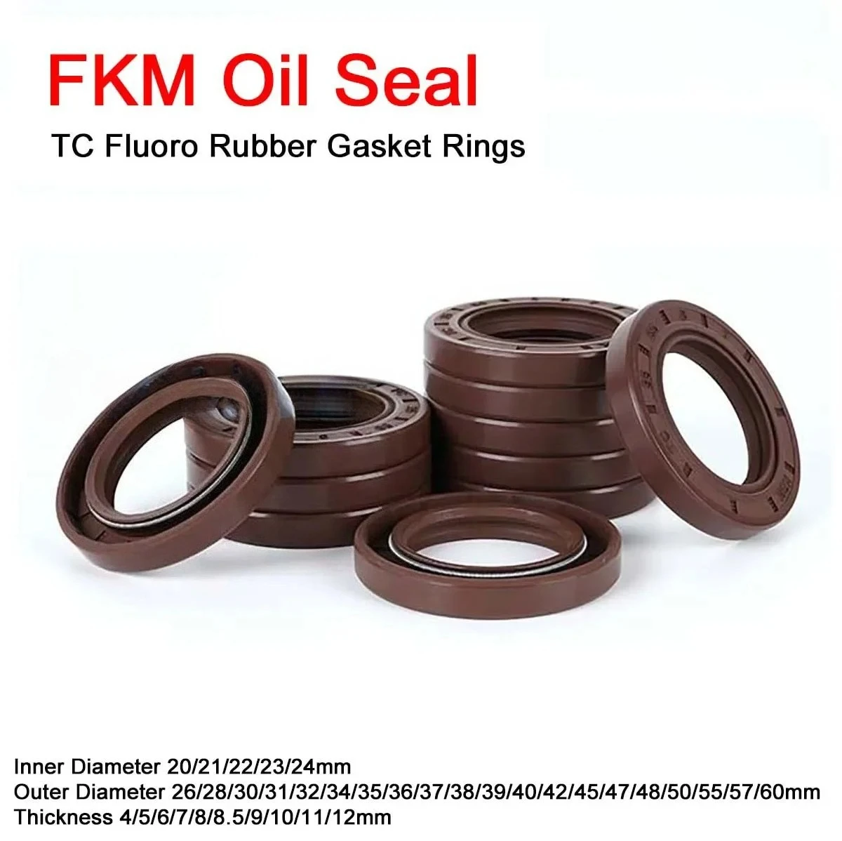 

1Pcs FKM Framework Oil Seal ID 20/21/22/23/24mm OD 26-60mm THK 4-12mm TC Fluoro Rubber Gasket Rings Cover Double Lip with Spring
