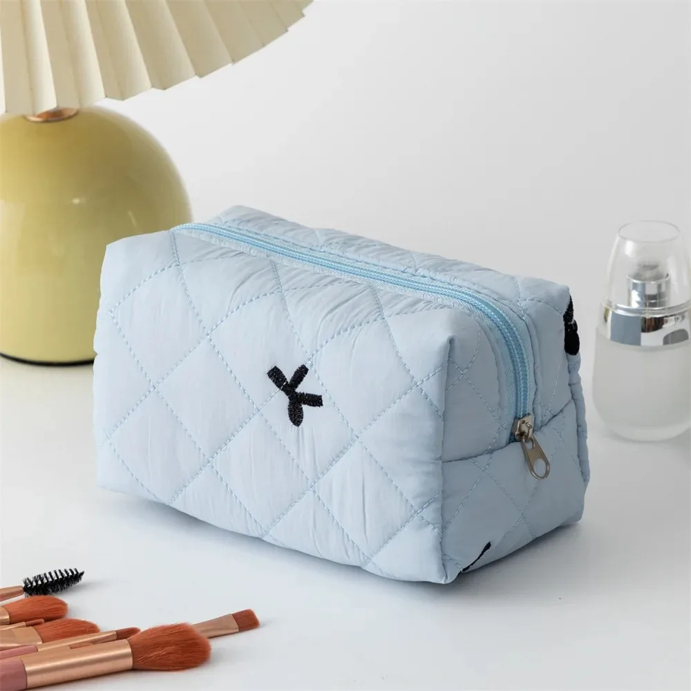 Bow Embroidered Makeup Bag for Women Large Capacity Travel Cosmetic Toiletry Storage Bag