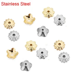 50pcs Stainless Steel Beads End Caps Lot Bulk Earring Necklace Supplies Metal Gold Color Spacer Beads for Craft Jewelry Making