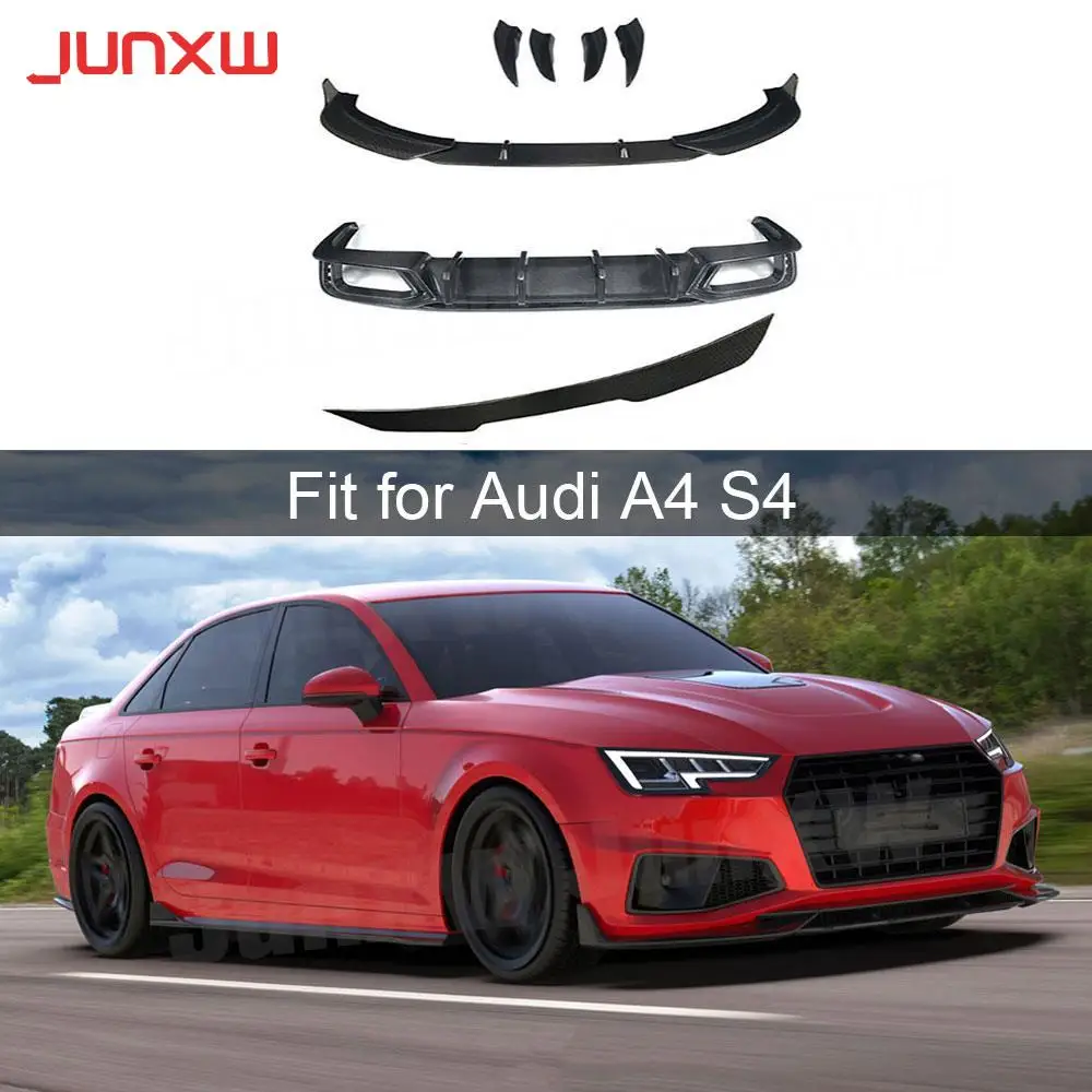 

Dry Carbon Fiber Front Bumper Lip side skirts Rear Boot Spoiler Rear Lip Diffuser For Audi A4 S4 B10 2019 Body Kit Car Styling