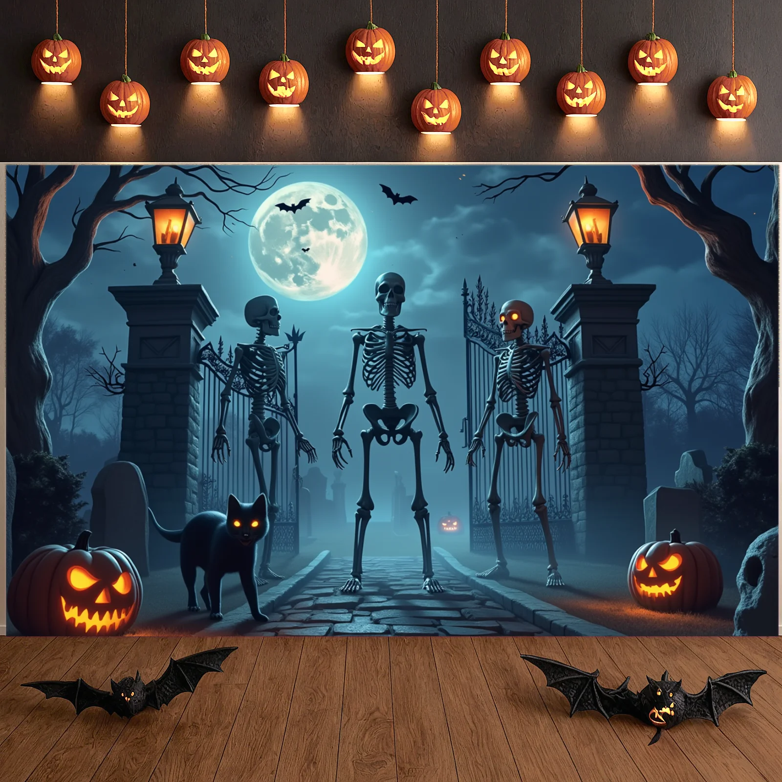 Banner spettrale Eerie Atmosfera Banner per il tempo notturno Jack O Banner lanterna Elementi spettrali per la decorazione del giardino Celebrazione spettrale