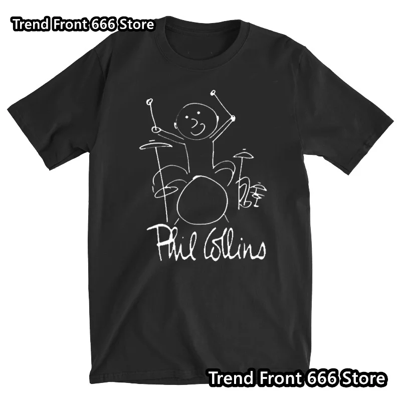 Kids And Men Cotton t shirt drummer Phil Collins High Street T-shirt Breathable Line graffiti Adult Crewneck Parent-child Tops