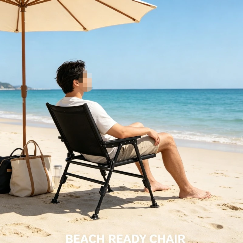 Portable Folding Fishing Chair With Adjustable Legs Mesh Backrest For Outdoor Camping Beach Hiking Lightweight Durable Seat
