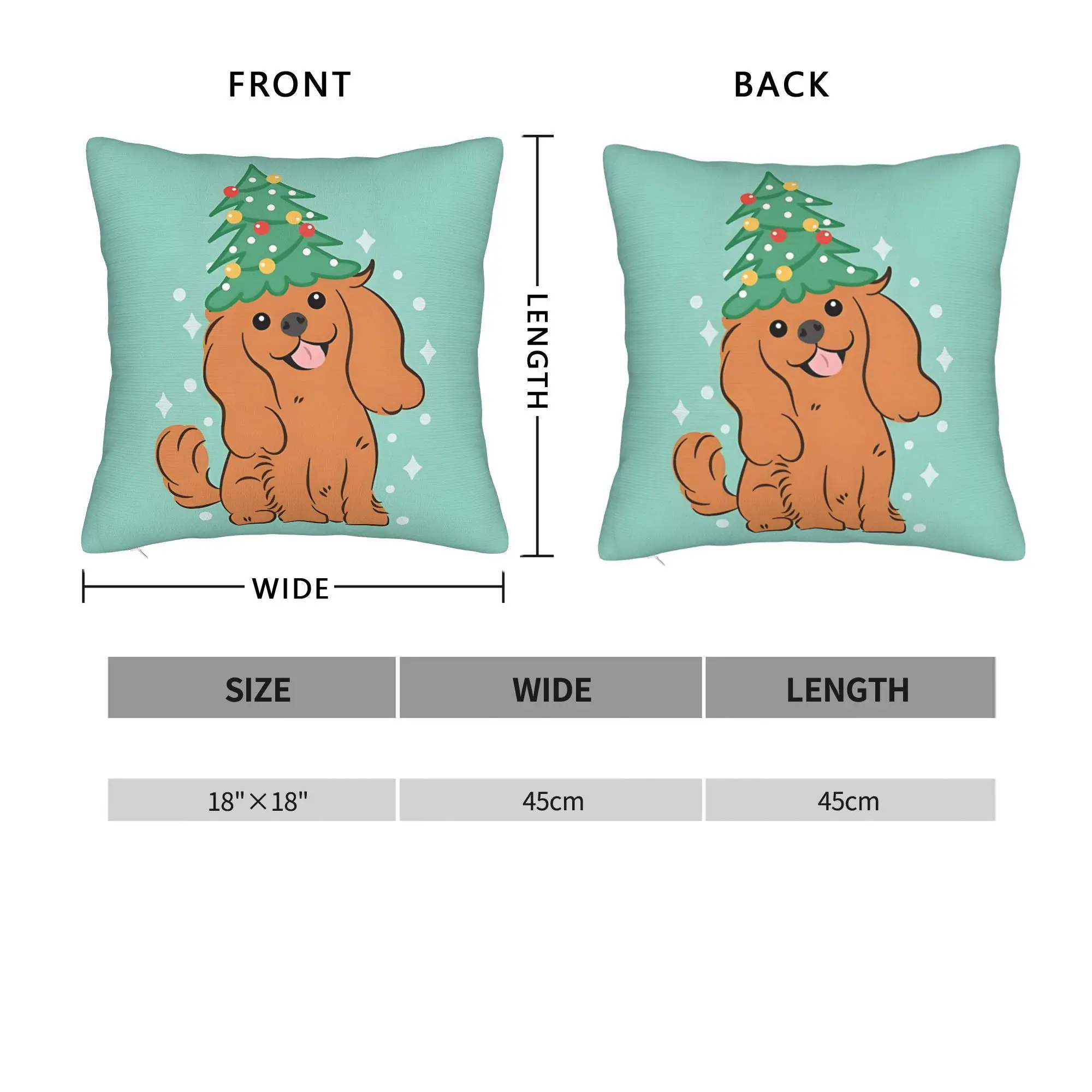 Merry Christmas Ruby Cavalier King Charles Spaniel Throw Pillow Cover Holiday Design with Sparkling Lights Green Tree, Polyester
