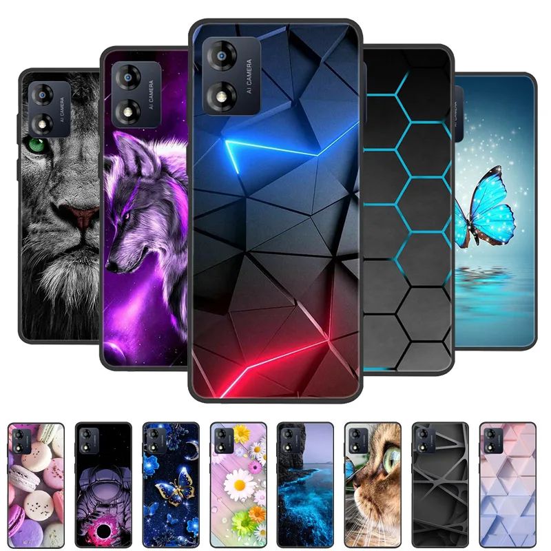 Para Motorola Moto E13 funda trasera de silicona TPU suave para Moto E13 fundas de teléfono MotoE13 E 13 funda protectora de moda negra