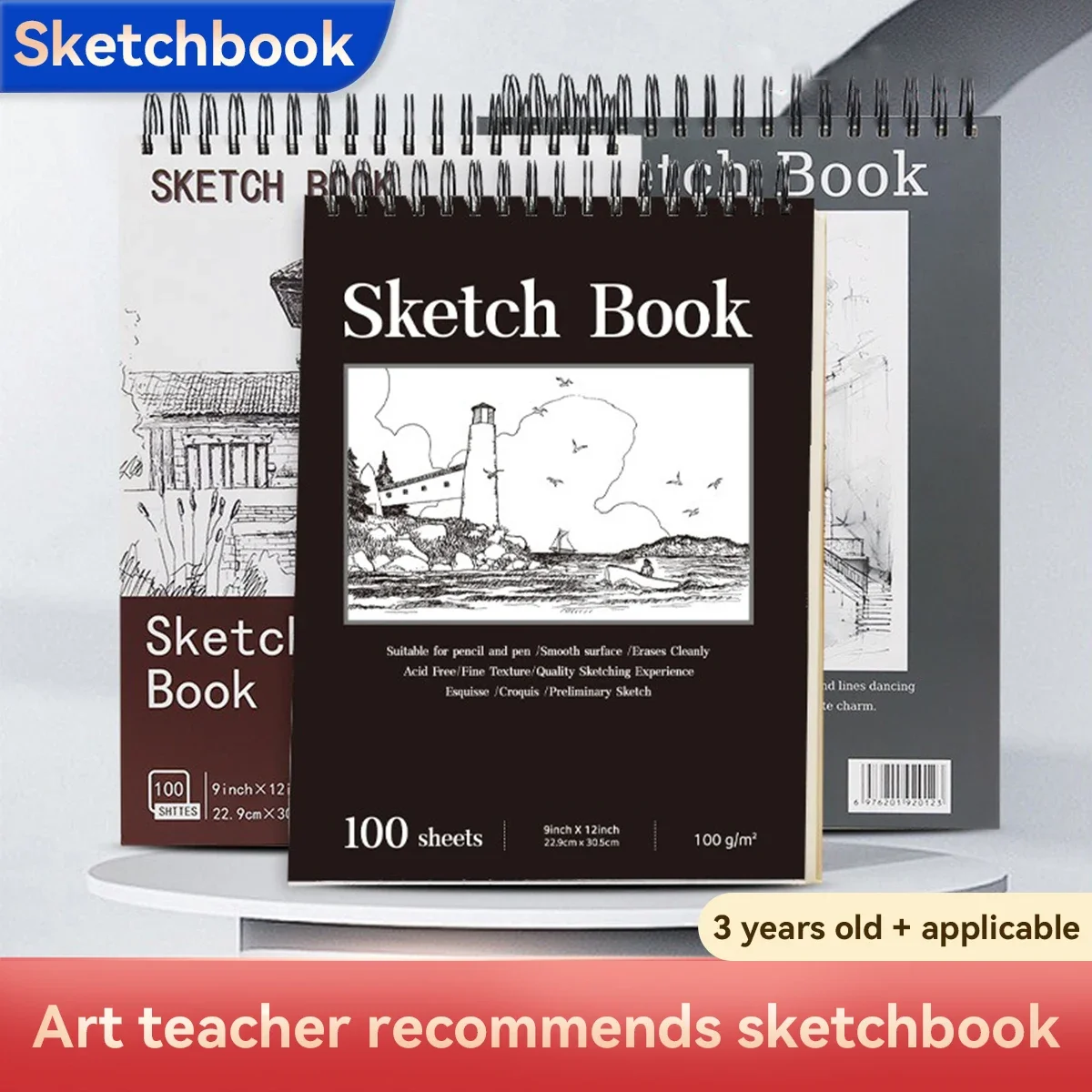 Carnet de croquis relié à spirale, bloc de papier à déchirer pour dessiner, carnet de croquis d'artiste avec Pages perforées, fournitures artistiques pour la rentrée scolaire
