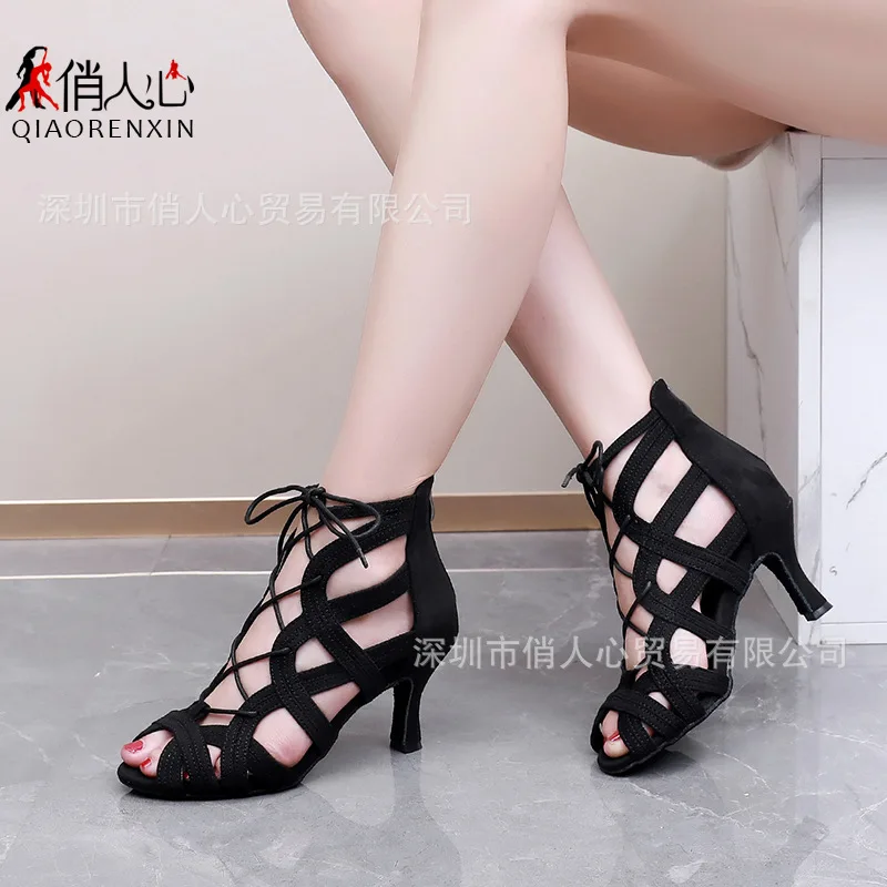 Nowe sznurowane buty do tańca z wysoką cholewką, damskie buty jazzowe, wysokie obcasy, modne ażurowe buty do tańca latynoamerykańskiego, do użytku w pomieszczeniach, 2025