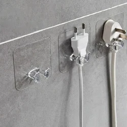 Hook Power Plug Bracket Tidy Hanging Rack PVC Wall Hook Strong Adhesion Seamless Transparent Waterproof Kitchen Bathroo