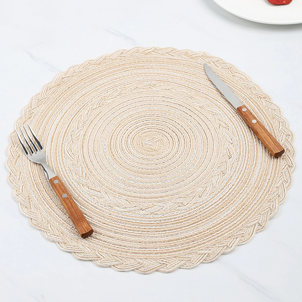 

1pc Round Table Mat Woven Ramie Placemats Anti Slip Dining Table Mats Non-Slip Tableware Bowl Pads Kitchen Drink Cup Coasters
