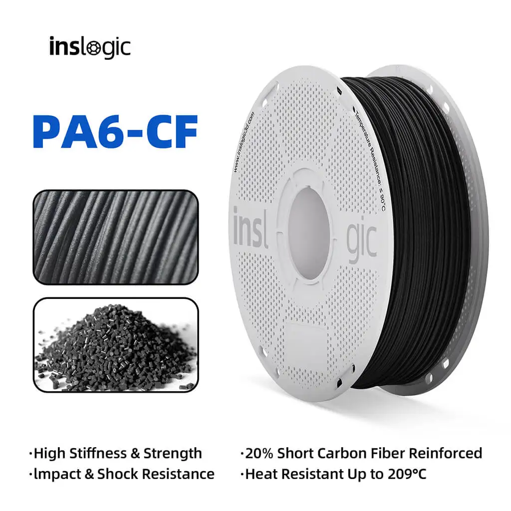 Inslogic PA6-CF Nylon Filament 1.75mm 20 Percent Carbon Fiber High Strength Heat Resistant Impact Resistant Engineering FDM Mate
