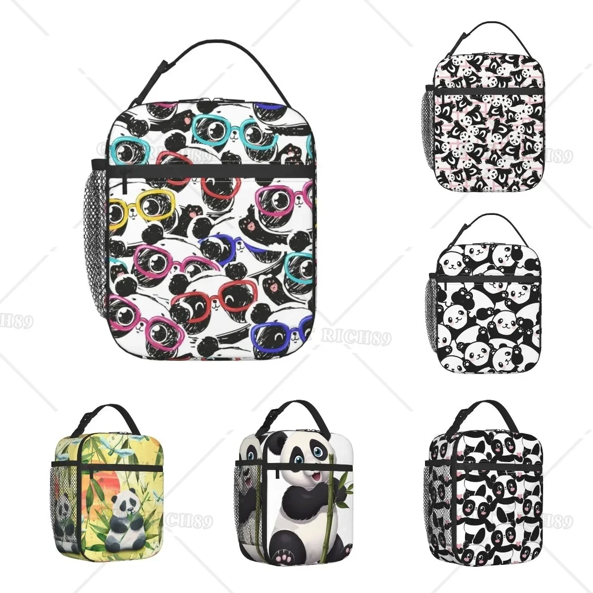 

Cute Panda Insulated Lunch Bag, Black White Lunch Box for Office Travel, Reusable Portable Meal Tote Bag for Women and Men