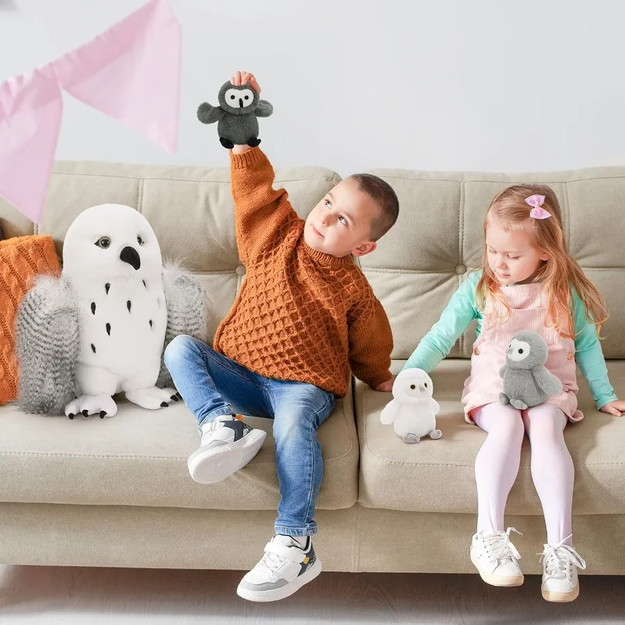 4Pcs Owl Plush Set Giant Mother Owl Stuffed Animal with 3 Baby Owls Inside 18 Cute White Soft Stuffed Owl for Girls Boys Ideal