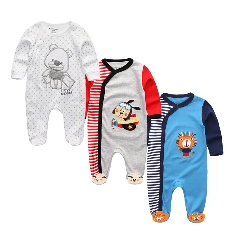 Kiddiezoom 3 pçs unisex 0-12 meses dos desenhos animados manga longa bebê meninos menina macacão 100% algodão macio recém-nascido macacão roupas