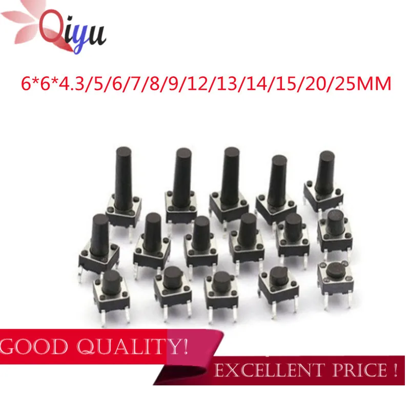 20pcs 6x6mm Panel PCB Momentary Tactile Tact Mini Push Button Switch DIP 4pin 6x6x4.3/5/6/7.3-25 MM 6*6*4.3MM/ 5/ 6/ 7/ 8 - 25MM