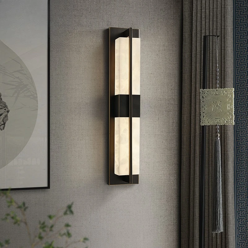 Nova lâmpada de parede antiga de mármore natural LED totalmente em cobre chinês