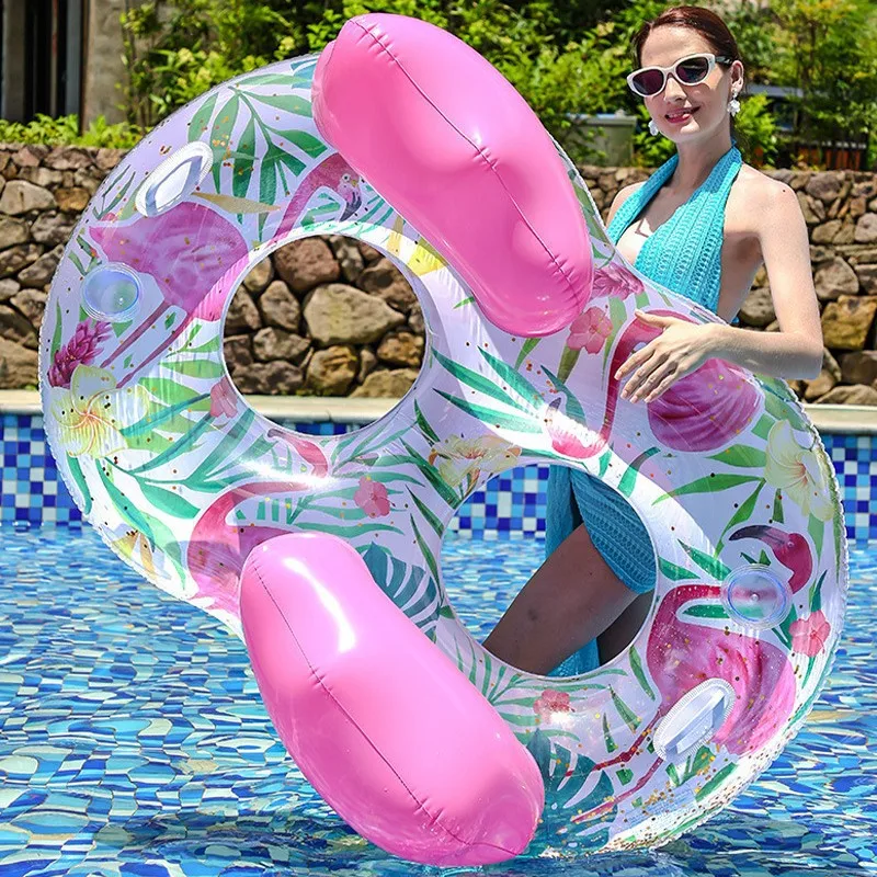 Double Seat Inflatable Float with Backrest, 2 Person Lounge Swim Ring Portable Pool Beach Floating Recliner for Summer Water Fun