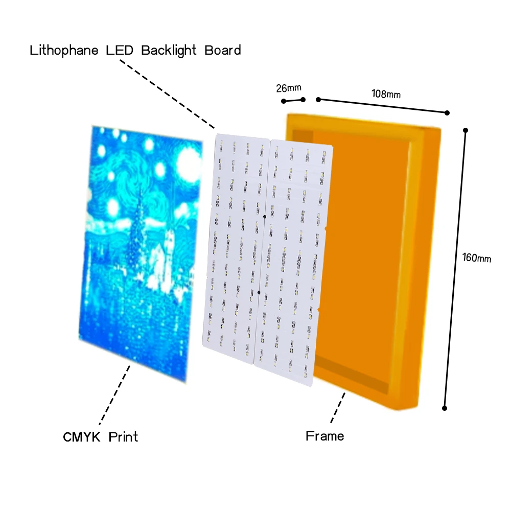 Lithophane LED Backlight Board Kit For Bambu Lab P1P P1S X1 X1C X1E A1 A1mini DIY Lithophane Photo Model for Bamboo 3D Printers