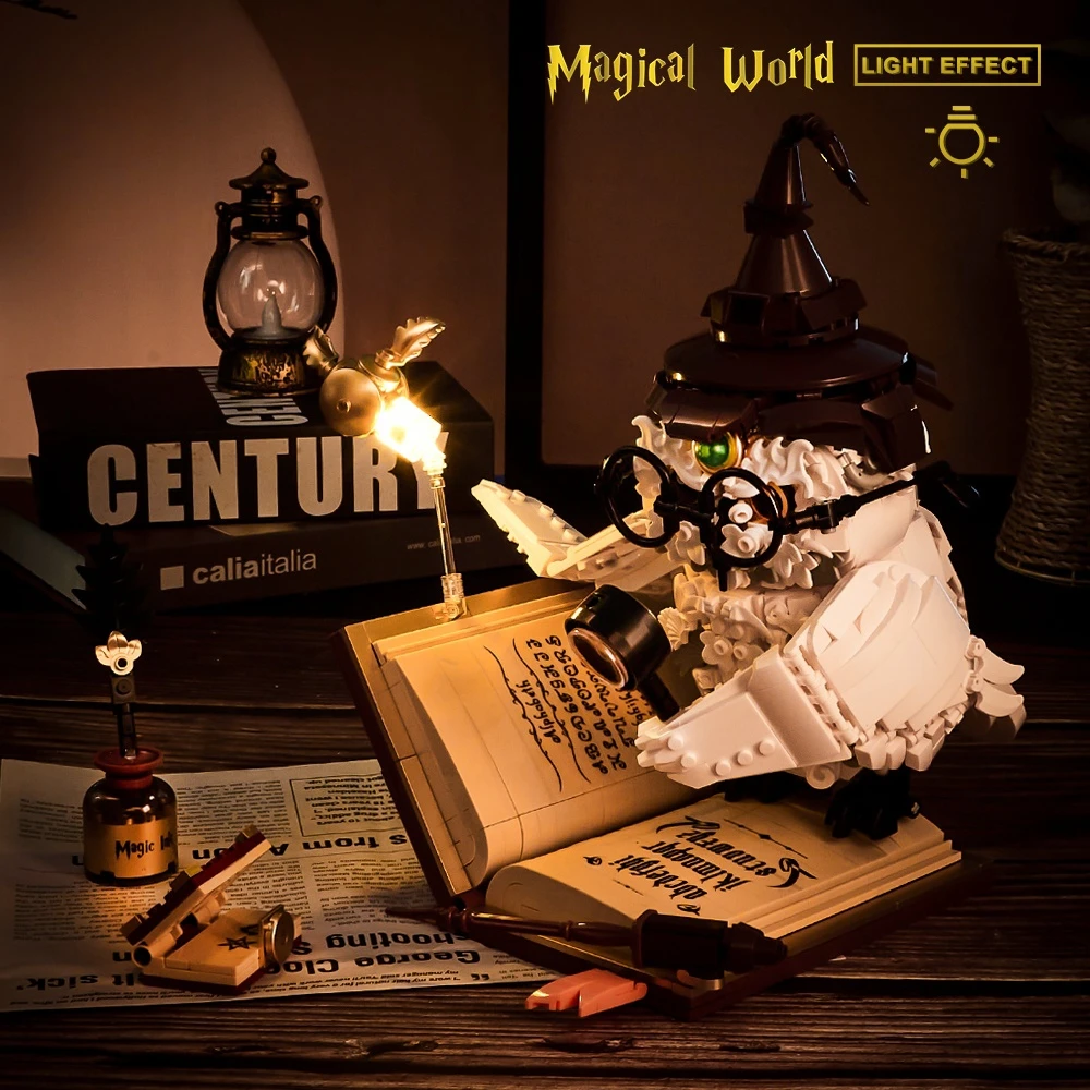 Briques de construction créatives à monter soi-même, monde magique, hibou, médecin, livre magique, modèle MOC, jouet d'assemblage technique, cadeau de noël et d'anniversaire