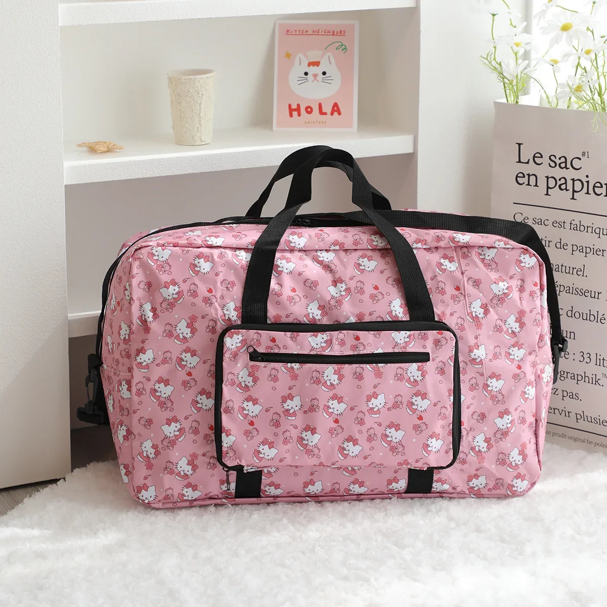 

Сумка для хранения багажа Kawaii Sanrio Hello Kitty, милая мультяшная сумка Cinnamoroll Kuromi, большая вместительная дорожная сумка для одежды, подарки для девочек