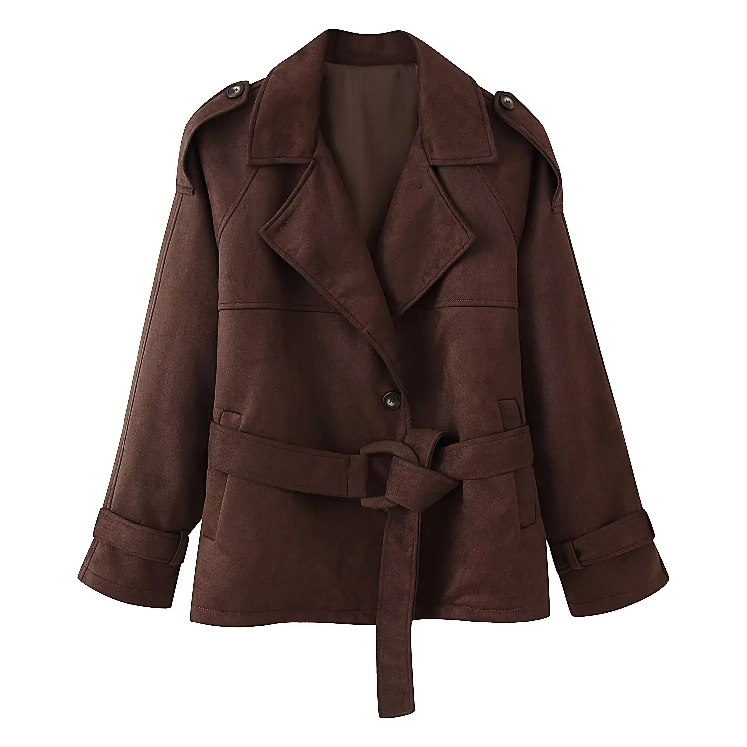 

Women's New Trench Coat Large Lapel Collar Belted Design for a Sleek, Slimming Silhouette Shoulder Epaulettes Add Vintage Flair