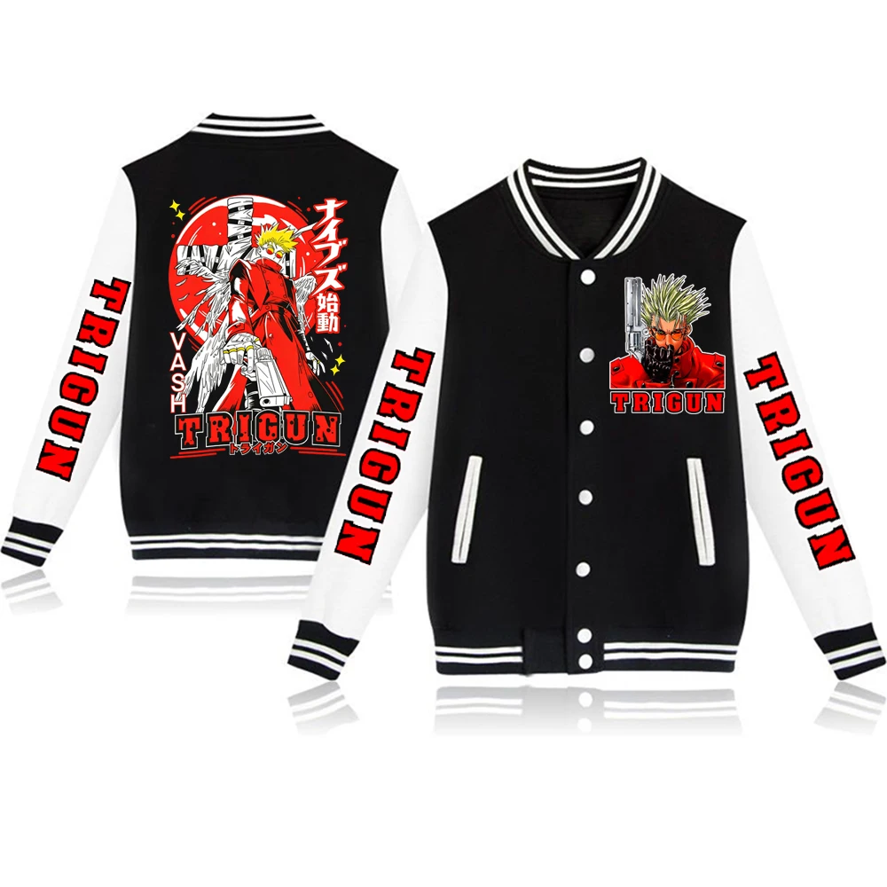 Anime Trigun Baseball Uniform Hoodie Jacket Harajuku Long Sleeve Sweatshirt Fan Gift