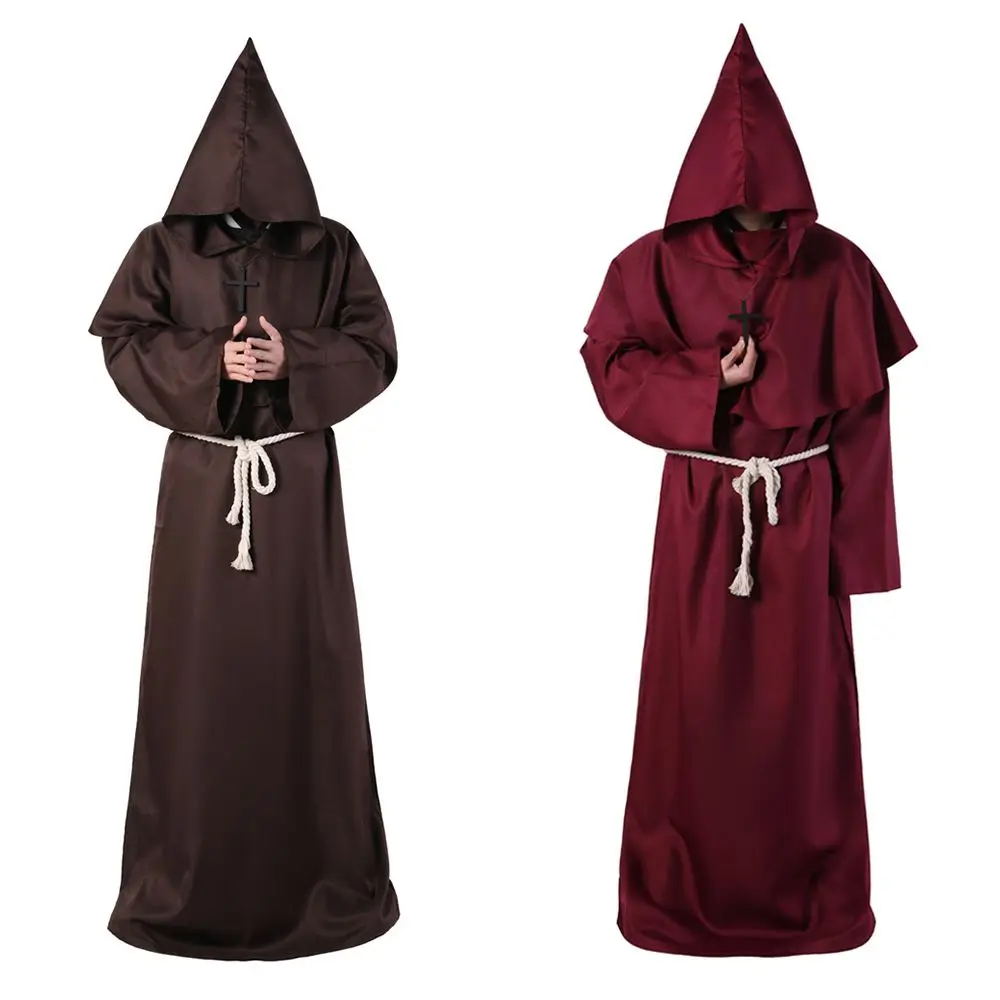Costume Puntelli per foto Frate cristiane Strega Mago Mantello Abiti da prete Fantasma della morte Costumi Cosplay Costume medievale di Halloween