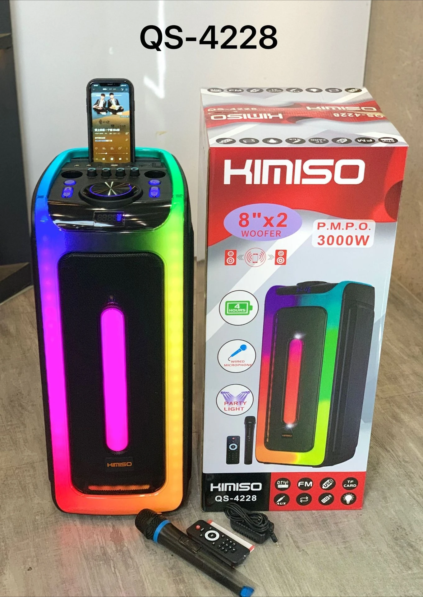 Chimiso/KIMISO новые красочные огни, отличное качество звука, сабвуфер, беспроводной микрофон, колонки для караоке