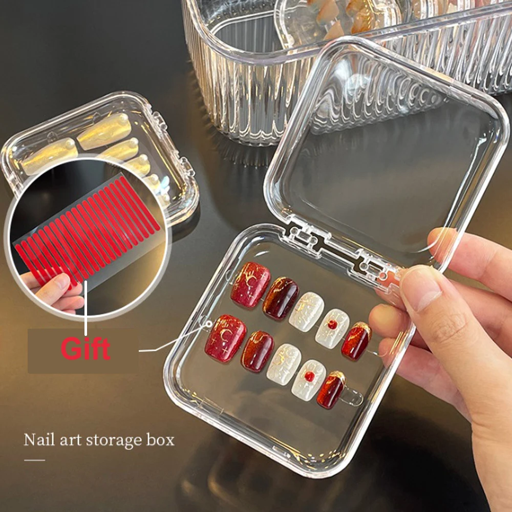 10Pcs Transparent Acrylic Nail Storage Box Dust-Proof Travel Organizer for Salon False Nails Packaging and Display