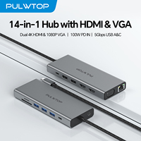 PULWTOP 14 in 1 Docking Station Dual Monitor for Dell/HP/Surface Laptop,USB C Hub with Dual HDMI,VGA,PD,Ethernet,SD/TF,USB C