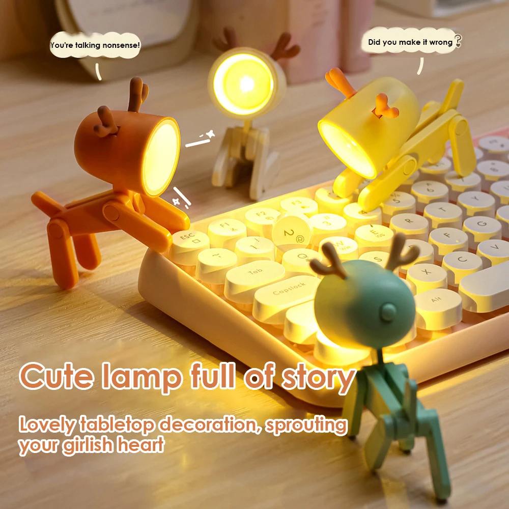 Mini LED Night Light Kawaii Dog And Deer Shape Light Folding Table Lamp Kids Room Bedside Bedroom Decoration Cute Room Decor