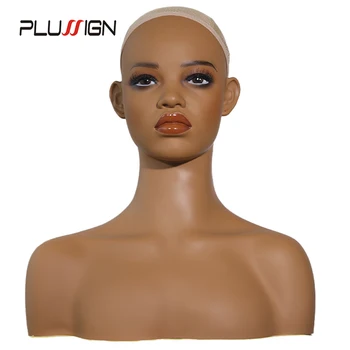 Afrikanischer Schaufensterpuppenkopf mit Schultern für Perücken, Make-up-Perückenkopf mit Anti-Rutsch-Kappen, weibliche Schaufensterpuppe zum Setzen von Perücken