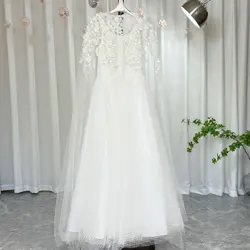 Jill Wish Elegant Arab White Beades Girl Dress Kids Princess Birthday Wedding Party Children Gown 2024 J506