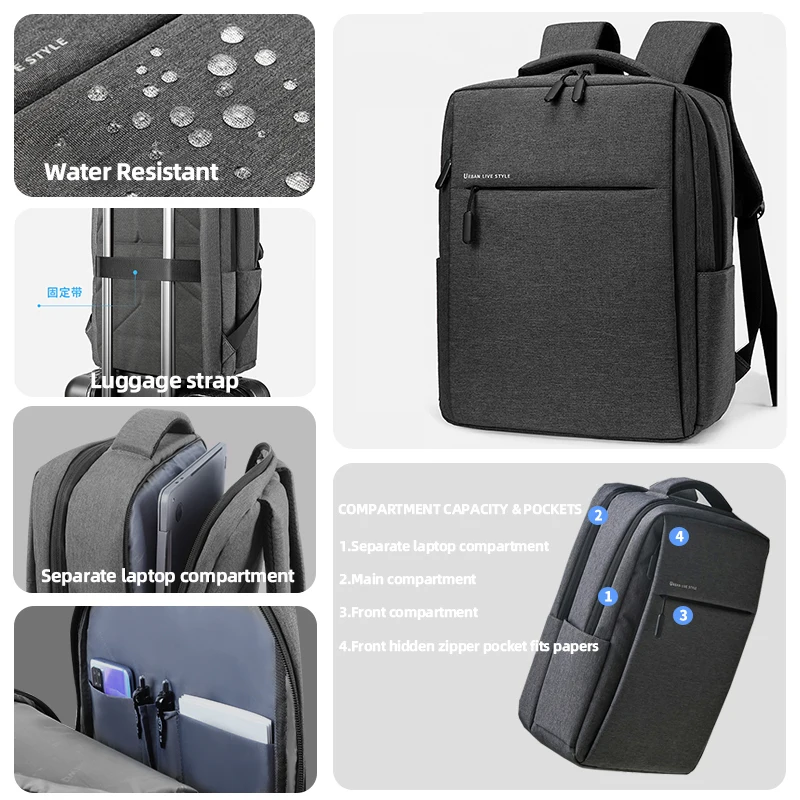 40L Laptop Backpack Durable 17 Inch for Men Women with USB Charger Port & Luggage Sleeve Sturdy College Rucksack Bag For Macbook