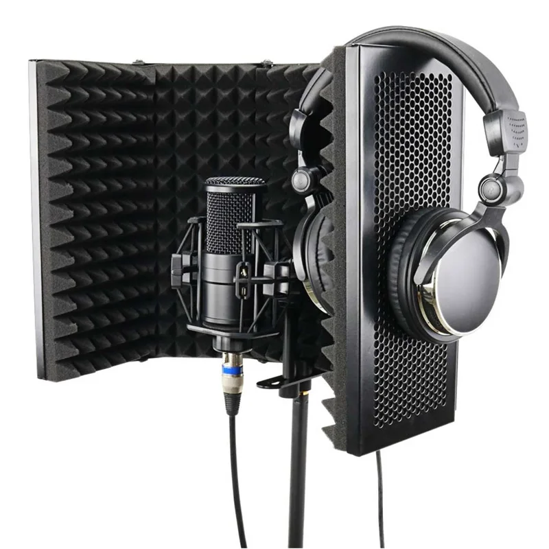 

Microphone Isolation Shield 5-Panel Wind Screen High Density Absorbing Foam for Live Broadcast Recording