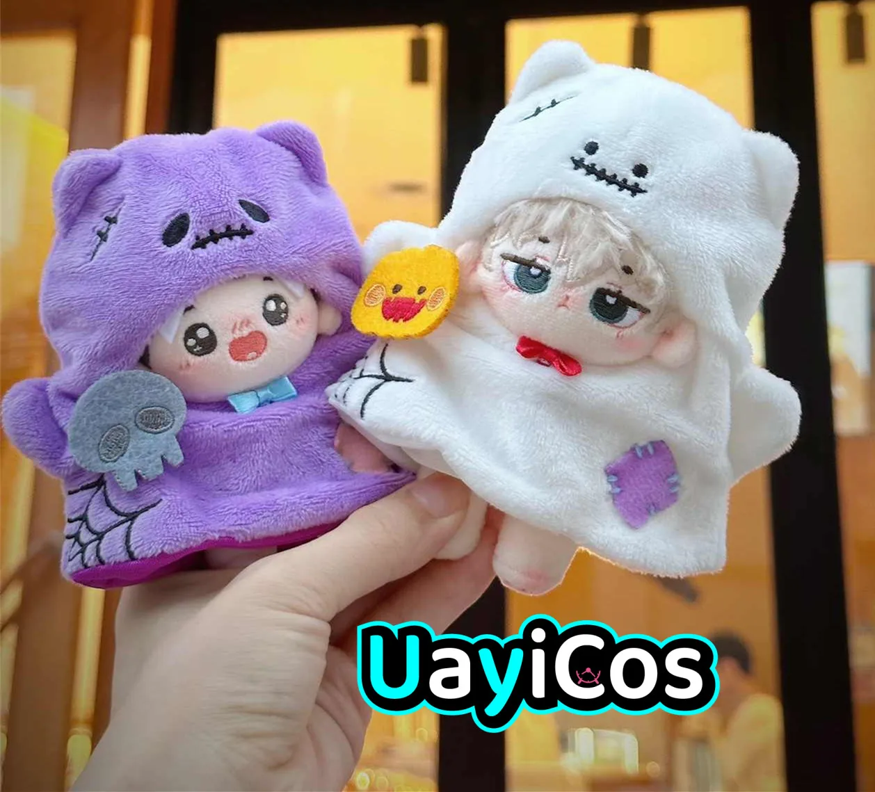 Ropa de muñeca de peluche para niños, disfraz de pequeño fantasma, demonio, púrpura, blanco, accesorios de peluche, juguete de Anime, regalos, 10cm