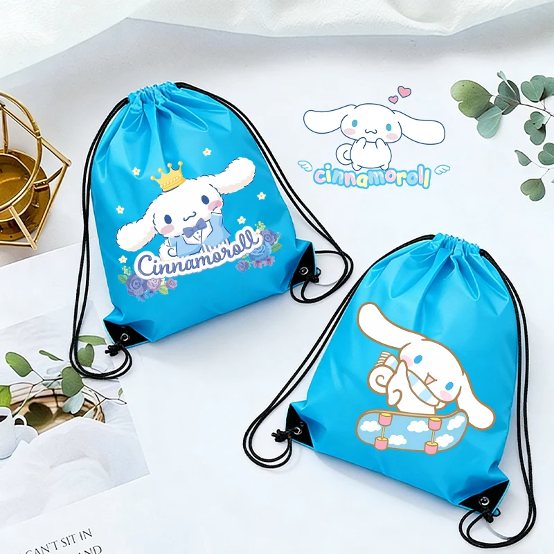 

Cute Cinnamoroll Light Blue Kids Drawstring Bags Double Shoulder Hand Case Anime Girl's Pocket Party Game Gift Toys Candy Pouche