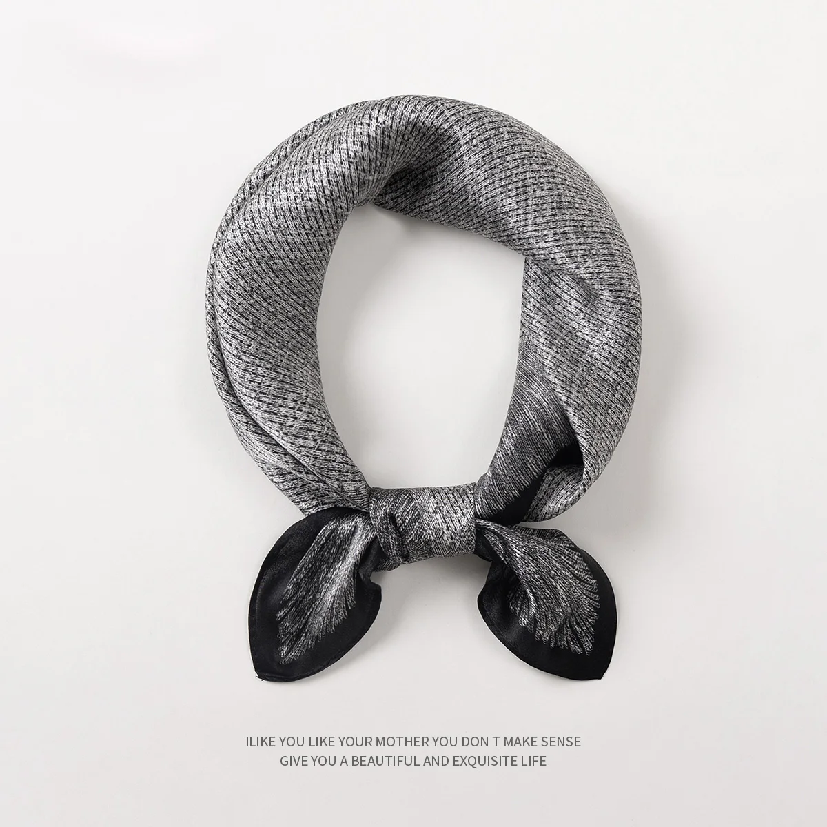 

Шелковый платок 53x53 см класса люкс для женщин, серый квадратный бандана с черной окантовкой, легкий шейный платок для офиса и повседневной носки