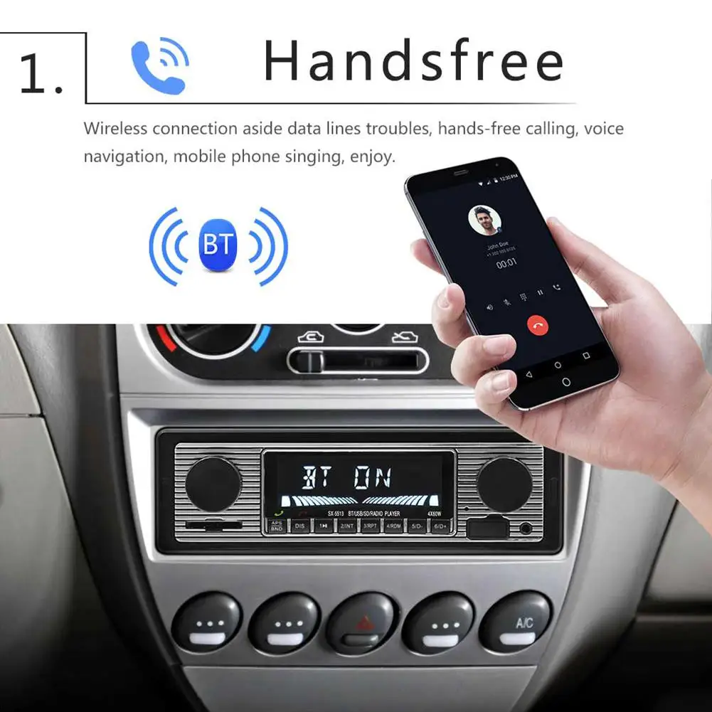 Auto Car Radio Bluetooth Car Stereo Audio Vintage Wireless MP3 Multimedia Player Handfree AUX USB/SD FM Classic Stereo Audio