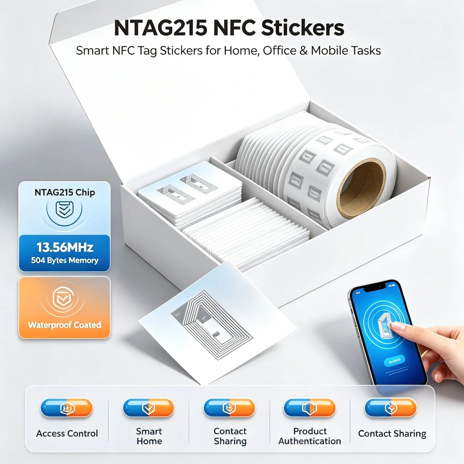 DIXSG 10-100PCS NTAG215 NFC Tags Stickers 504 Bytes Blank Rewritable Adhesive Label Universal for NFC Enabled Smart Mobile Phone
