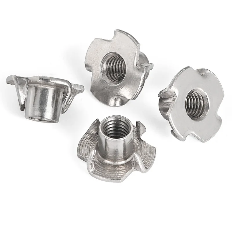 Weiyi 304 Edelstahl M4 M5 M6 M8 M10 1/4-20 5/16-18 3/8-16 Vierklauen-Einpressmutter für Holz, T-Mutter für Lautsprecher – Detail 4
